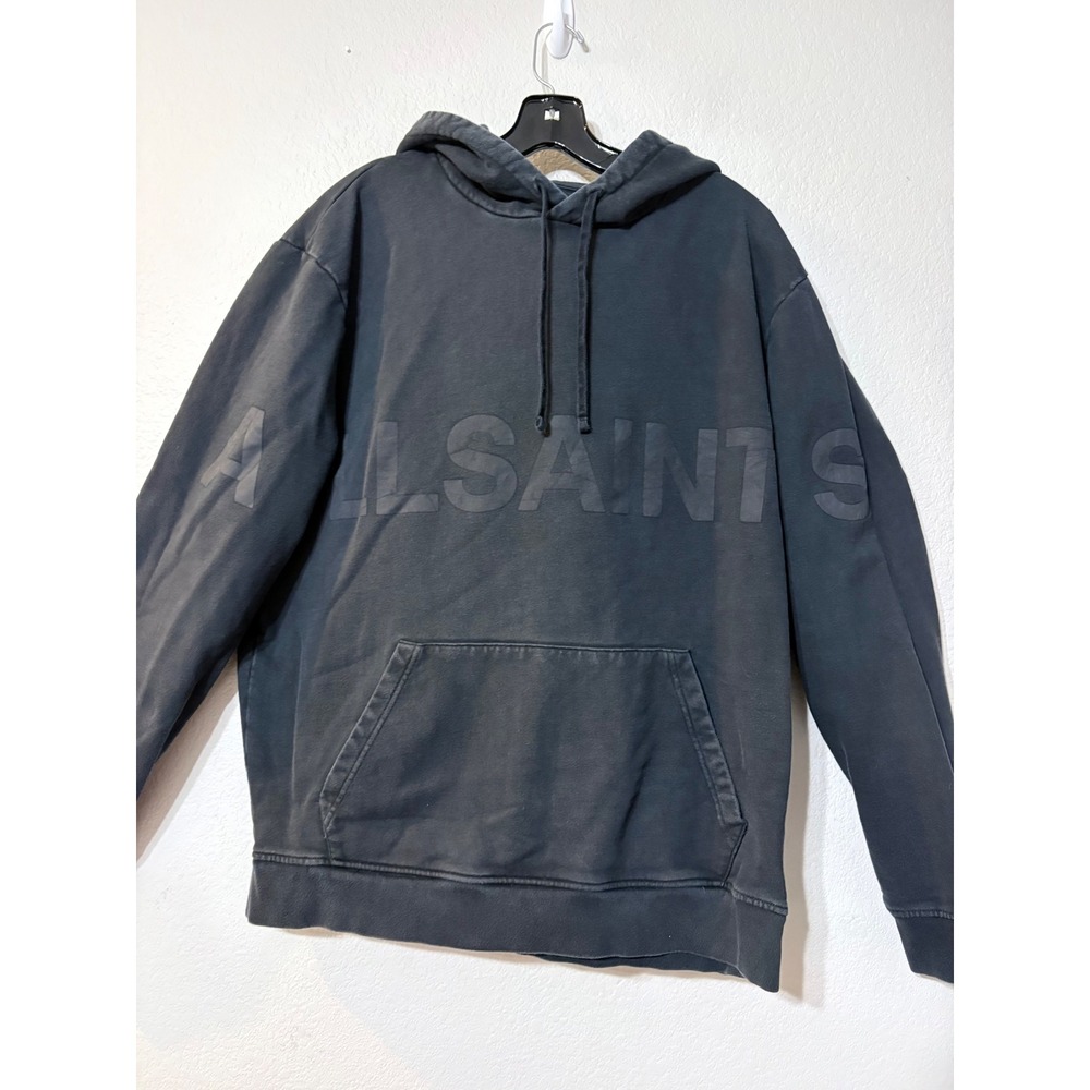AllSaints Biggy OTH Hoody Washed Black Logo Graphic Cotton Sweatshirt Medium